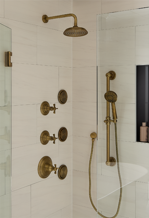 Marceau Thermostatic Shower System - Aged Brass
