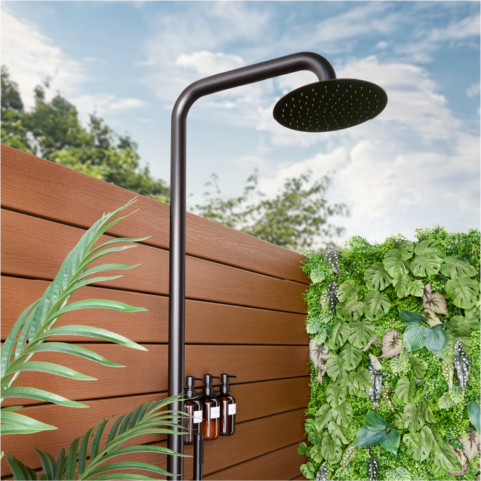 Abner Outdoor Stainless Steel Shower Panel with Bamboo Tray