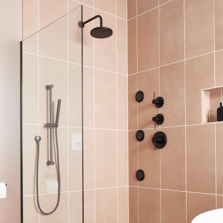 Lexia Thermostatic Shower System with 3 Body Sprays, Slide Bar and Hand Shower - Matte Black
