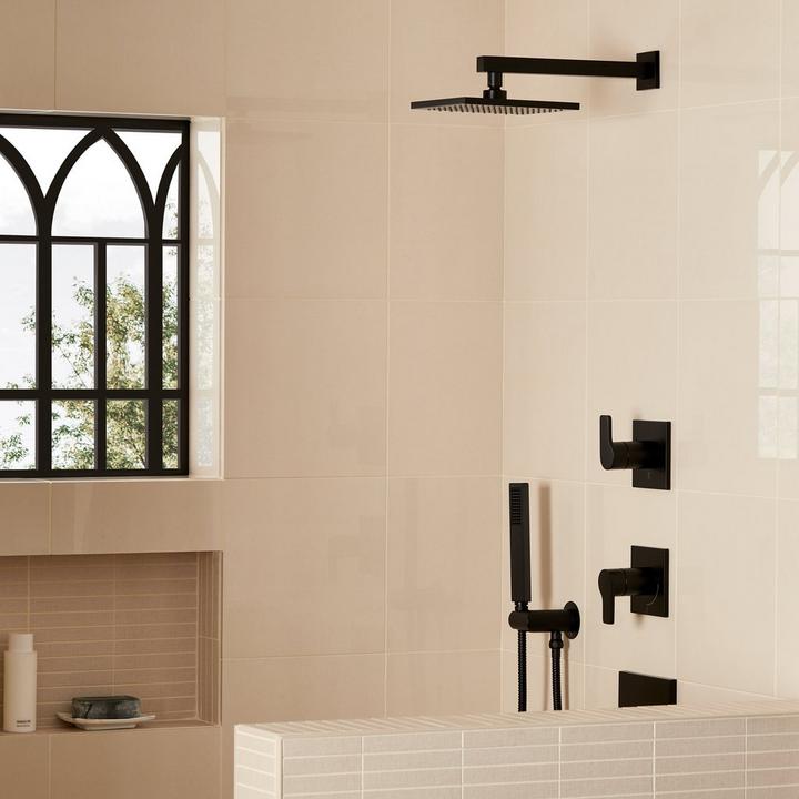 Hibiscus Thermostatic Shower System with Hand Shower - Matte Black