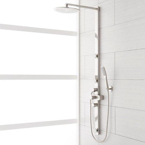 thermostatic shower panel with rainfall shower head