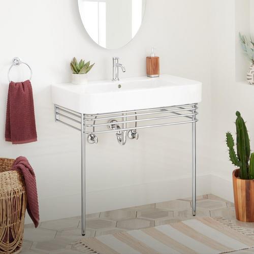 34" Burleson Porcelain Console Sink With Brass Stand in Chrome