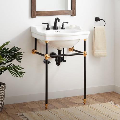 Cierra Console Sink with Two Tone Brass Stand - Black & Gold