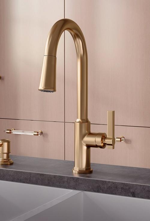 Greyfield Single-Hole Pull-Down Kitchen Faucet in Brushed Gold