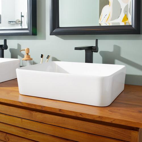 Hibiscus White Rectangular Fireclay Vessel Sink