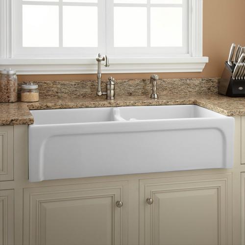 39" Risinger Double-Bowl Fireclay Farmhouse Sink - Casement Apron - White