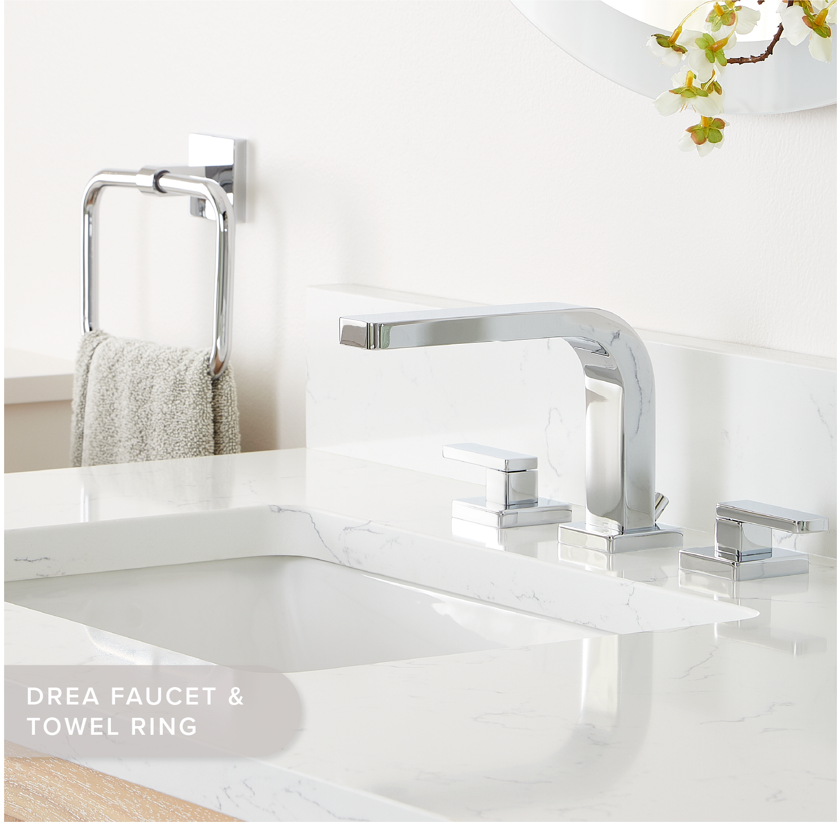 Drea Widespread Bathroom Faucet and Towel Ring in Chrome