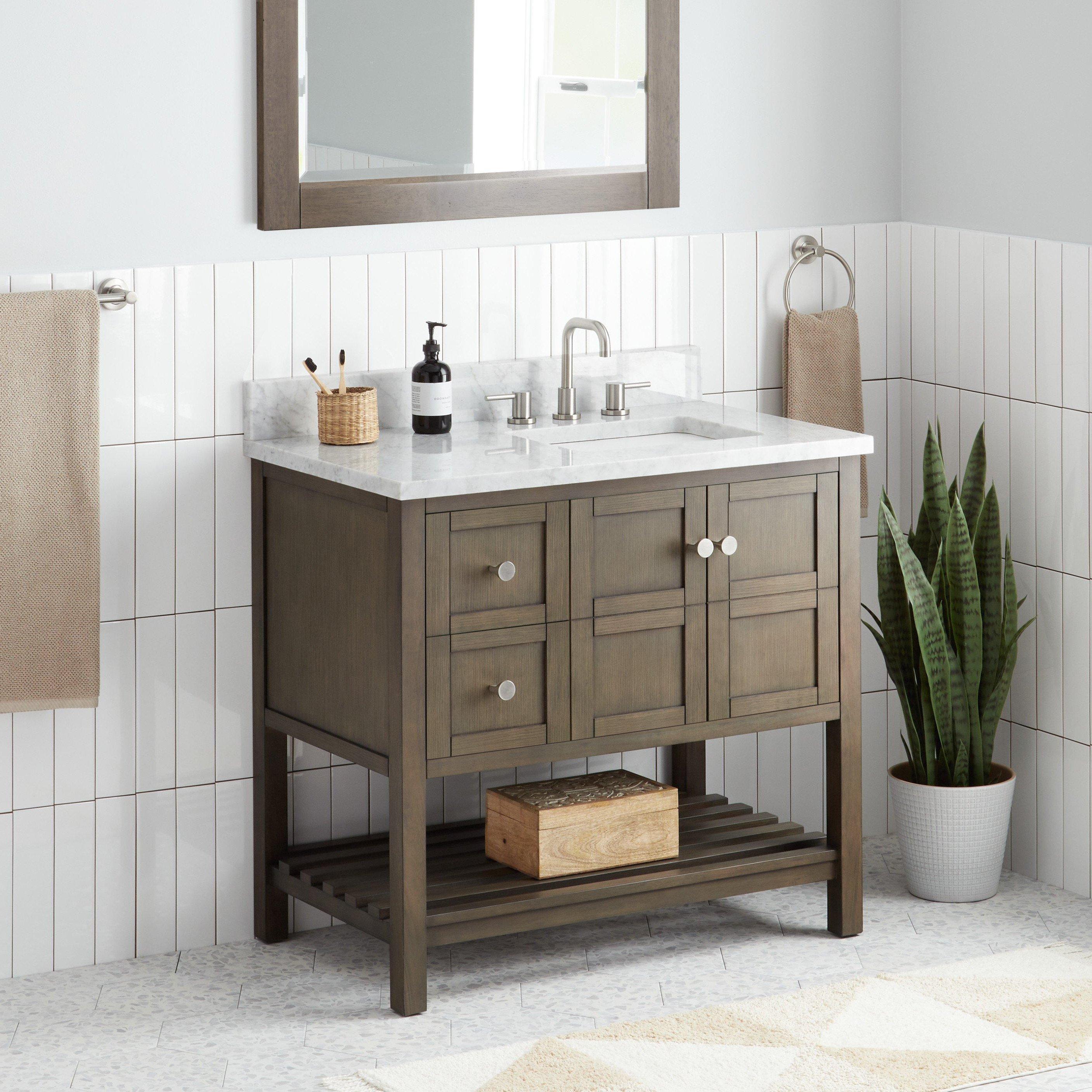 30 inch Olsen Console Vanity - Ash Brown - UM Sink - Carrara