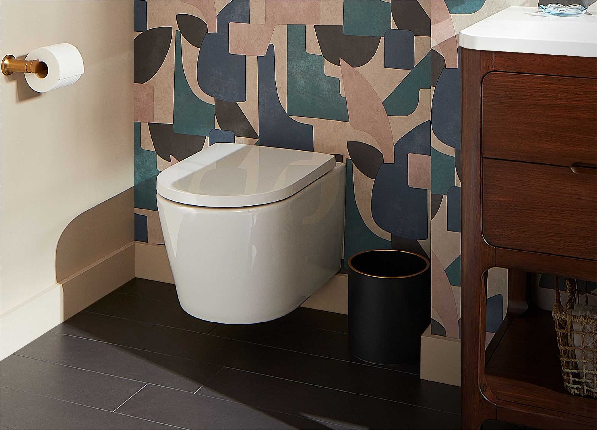 Arnelle Dual-Flush Wall-Mount Elongated Toilet - Matte Black Hardware