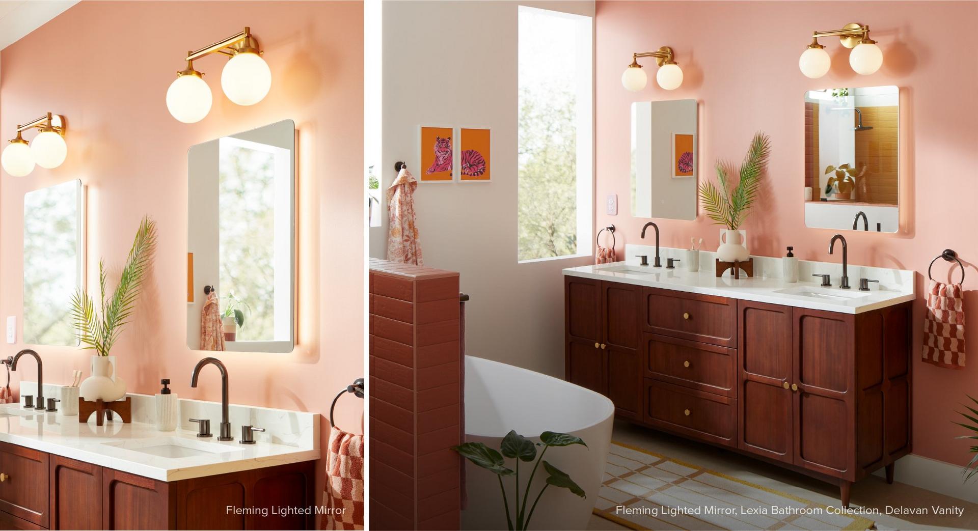 Fleming Lighted Mirror with Tunable LED, Delavan Vanity, Lexia Bathroom Collection in Gunmetal