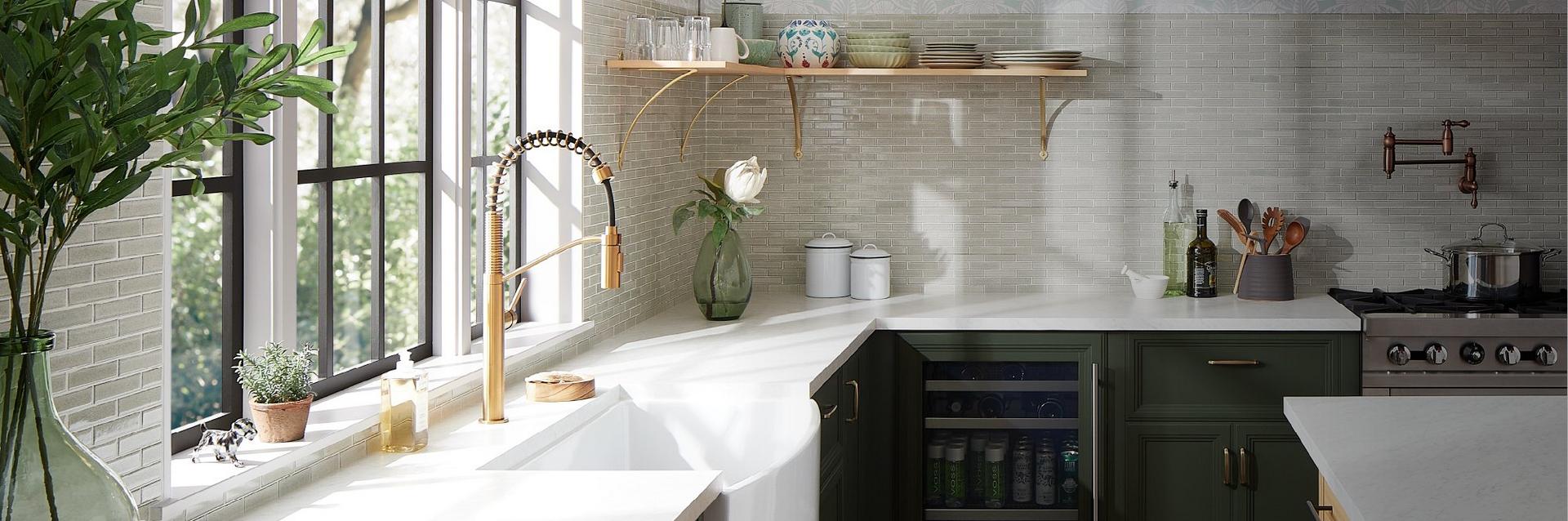 Eiler Kitchen Faucet in Brushed Gold, Traditional Pot Filler