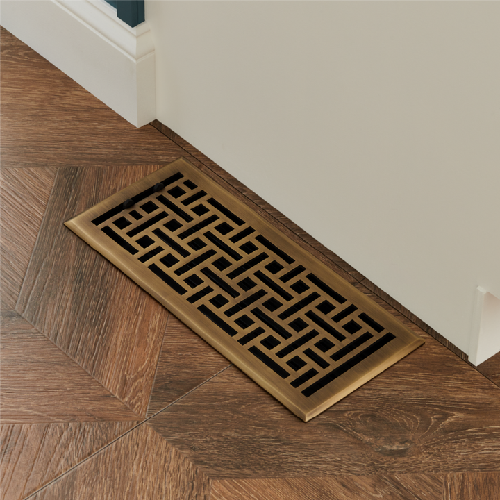 Wicker Style Solid Brass Floor Register in Antique Bronze for easy upgrades