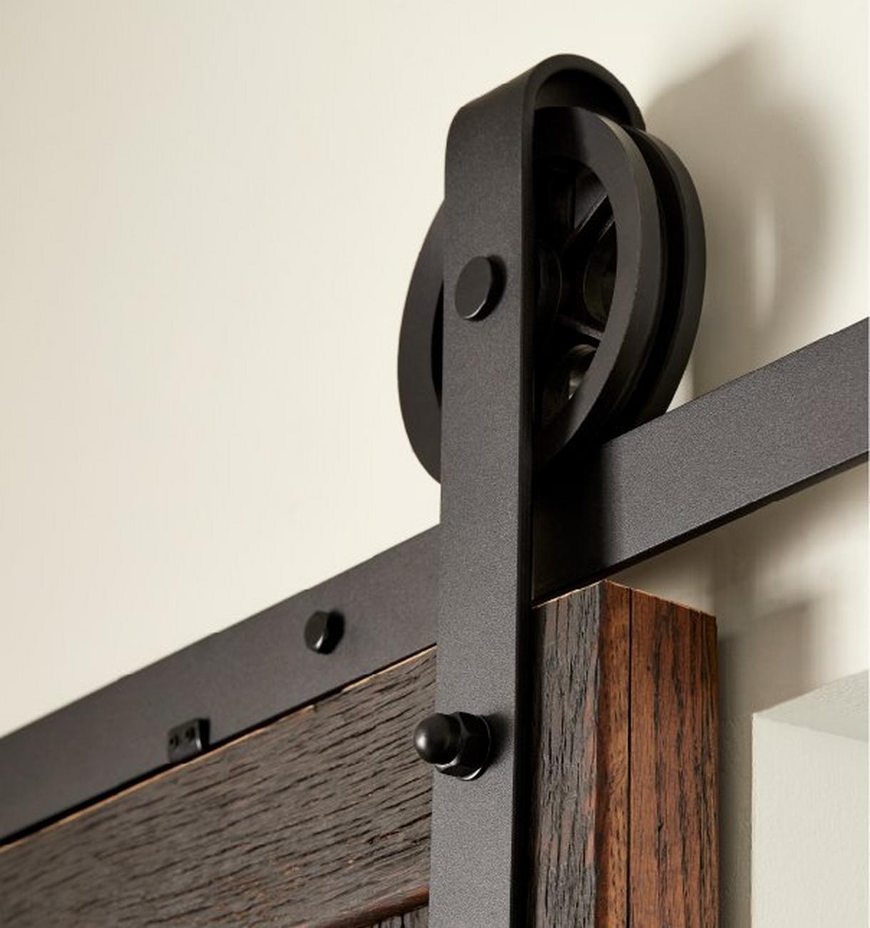 Closeup of Ando Barn Door Hardware Kit - Black