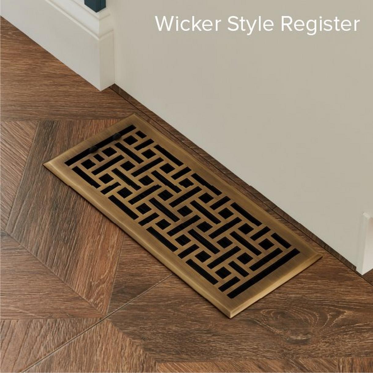 Wicker Style Brass Floor Register - Antique Brass