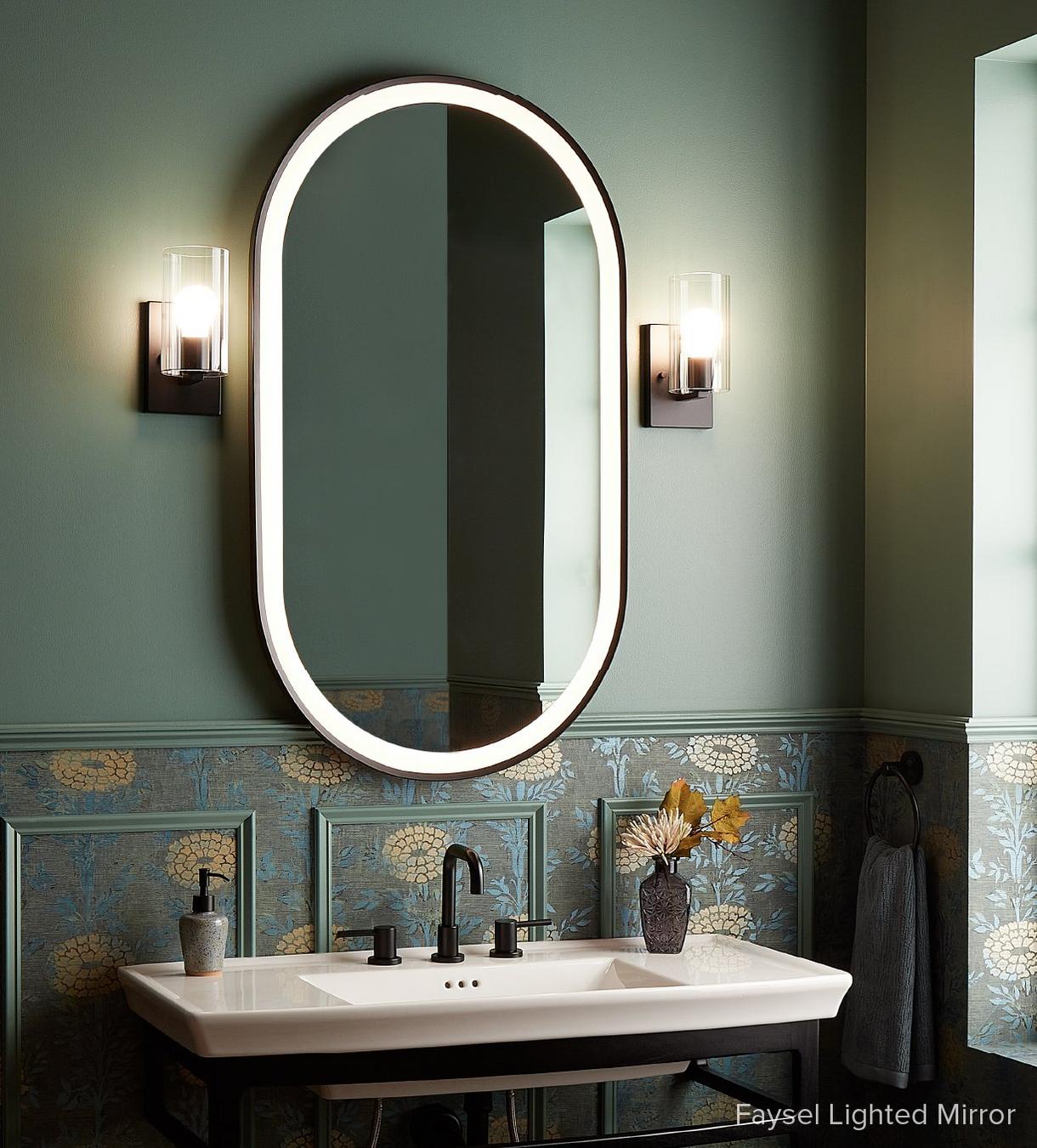Faysel Oval Lighted Mirror - Matte Black Powder Coat