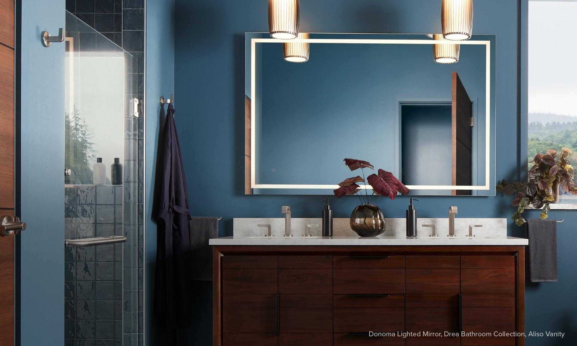 Donoma Lighted Mirror with Tunable LED and Anti-Fog, Aliso Vanity, Drea Bathroom Collection in Brushed Nickel