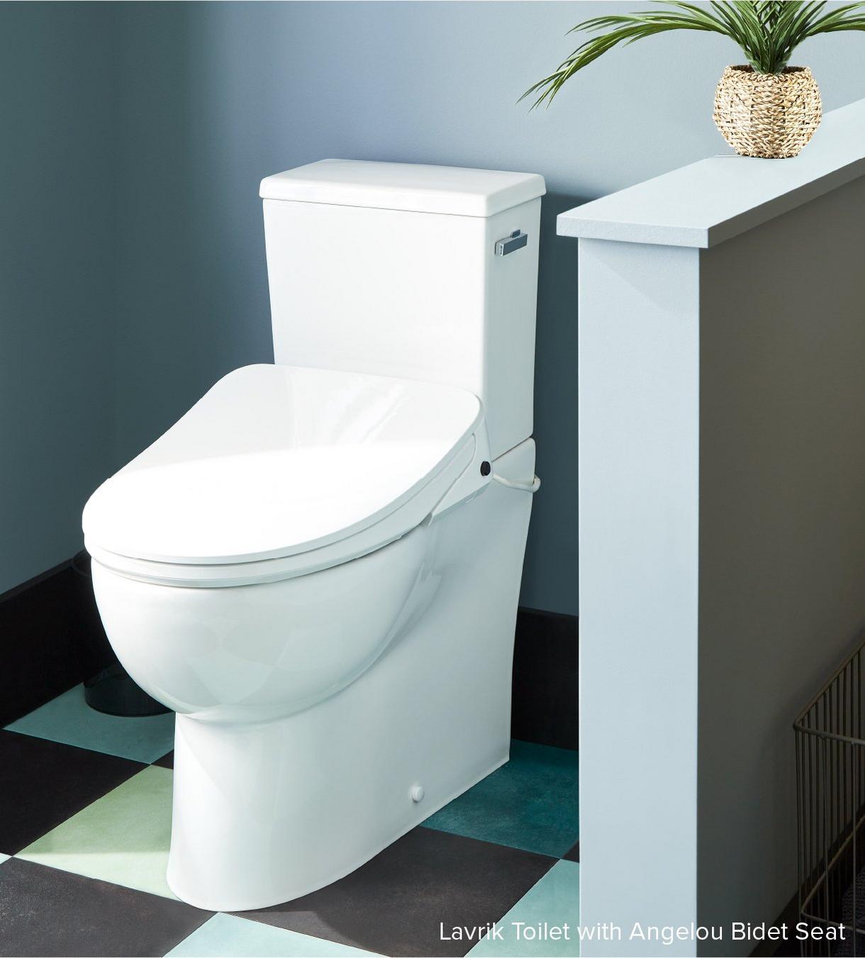 Lavrik Two-Piece Skirted Elongated Toilet with Reversible Tank - Angelou Bidet seat