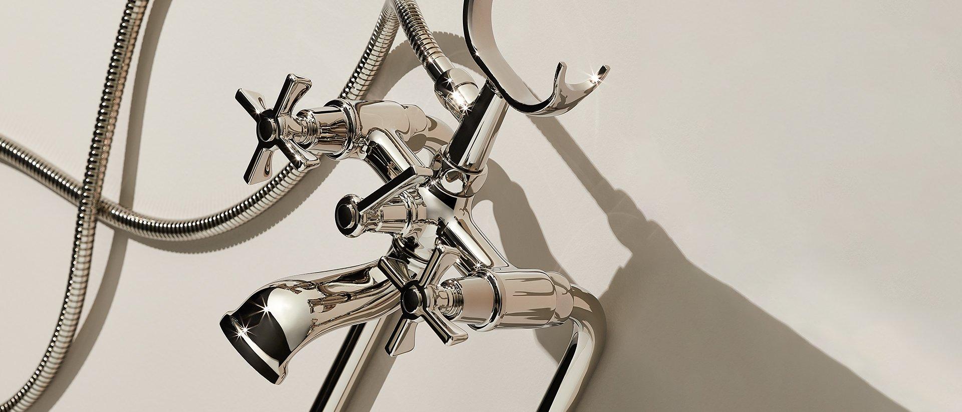Marceau Freestanding Tub Faucet with Hand Shower - Cross Handles - Polished Nickel
