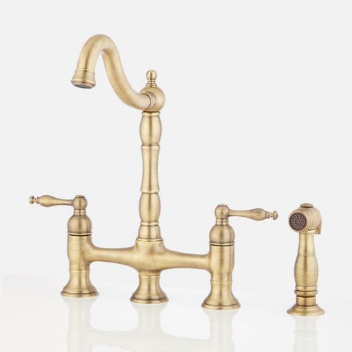 Delacour Bridge Kitchen Faucet with Side Spray - Aged Brass