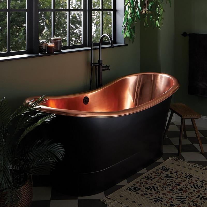 Thaine Copper Double-Slipper Soaking Tub - Antique Black