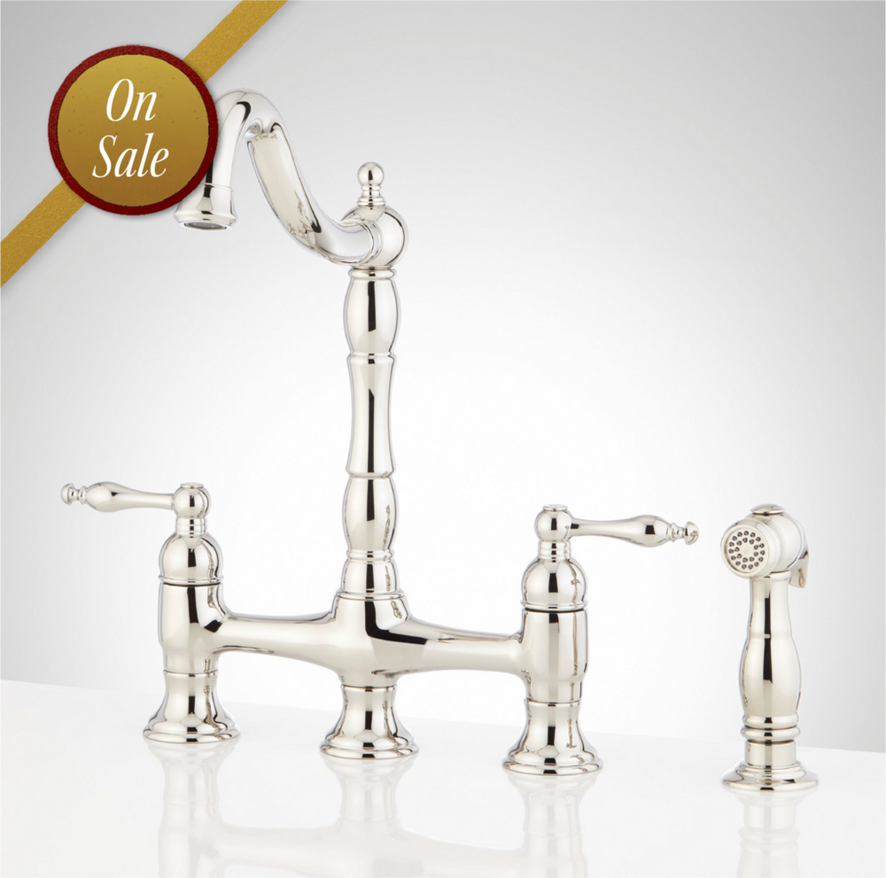 Delacour Bridge Kitchen Faucet with Side Spray - Polished Nickel