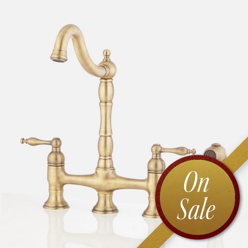 Delacour Bridge Kitchen Faucet with Side Spray - Aged Brass