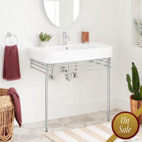 Burleson Porcelain Console Sink With Brass Stand - 10% Off