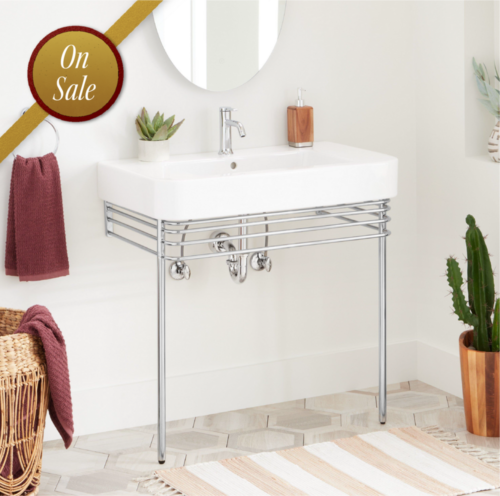 34" Burleson Porcelain Console Sink With Brass Stand - Chrome