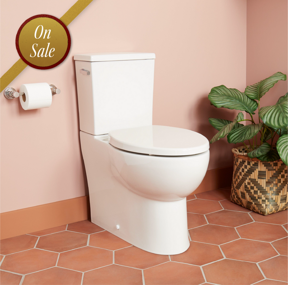 Lavrik Two-Piece Skirted Elongated Toilet with Reversible Tank - Chrome Handle