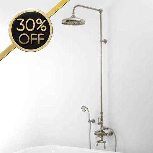 Gooseneck Shower Conversion Kit with Hand Shower 60" x 30" Oval Shower Ring Brushed Nickel