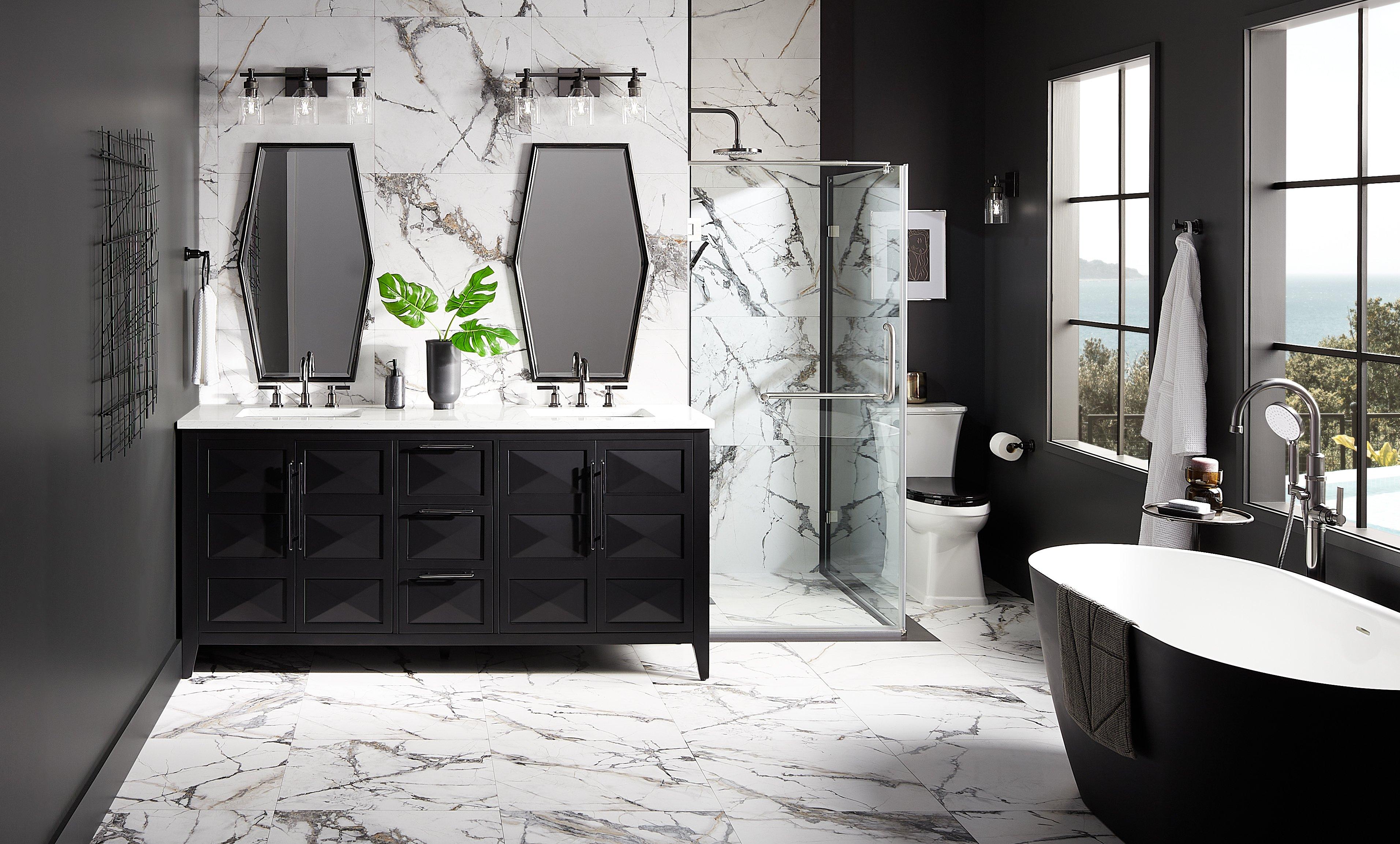 72" Holmesdale Vanity - Black, Greyfield Widespread Bathroom Faucet, Freestanding Tub Faucet, Towel Holder - Gunmetal