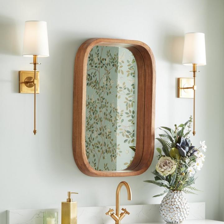 Calera Wall Sconce Single Light - Aged Brass, Acrewood Oval Wood Vanity Mirror - Natural Mango Wood