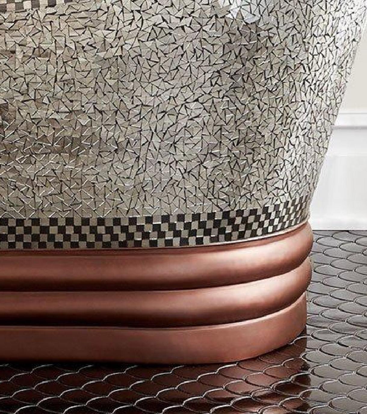 Anastasia Mosaic Nickel-Plated Copper Double-Slipper Pedestal Soaking Tub