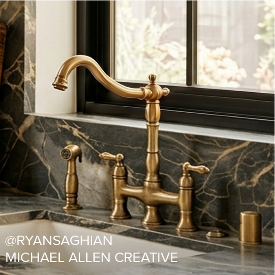 Delacour Bridge Kitchen Faucet with Side Spray - Aged Brass