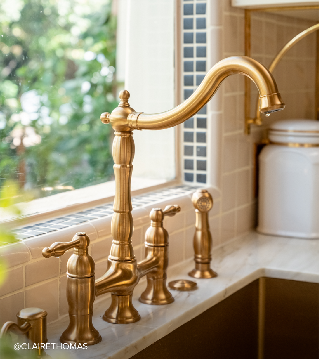 Delacour Bridge Kitchen Faucet with Side Spray - Brushed Gold