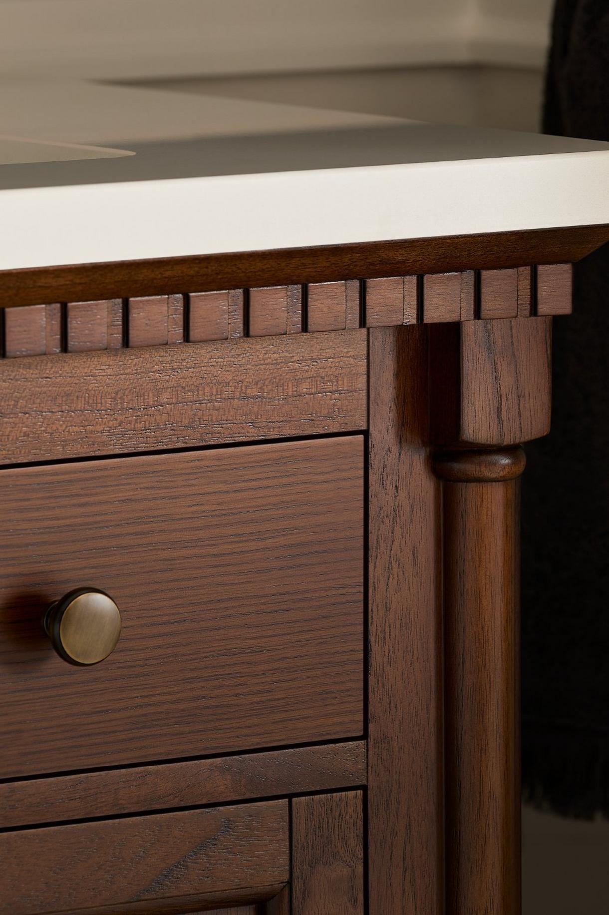 Patzi Vanity, Lazzara Cabinet Pull - Brown Leather and Brushed Gold, Orwell Cabinet Hardware - Brushed Nickel