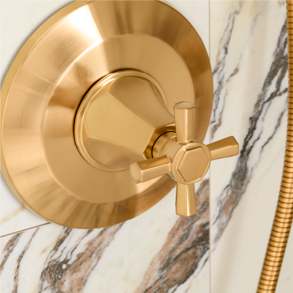 Elita Pressure Balance Shower Valve Trim - Cross Handle - Brushed Gold