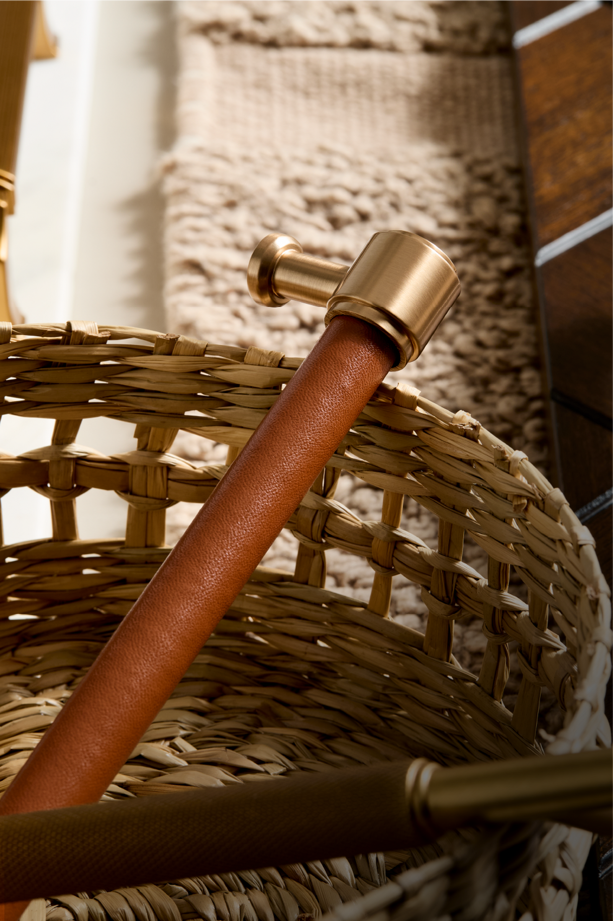 Lazzara Cabinet Pull Cognac Leather - Brushed Gold