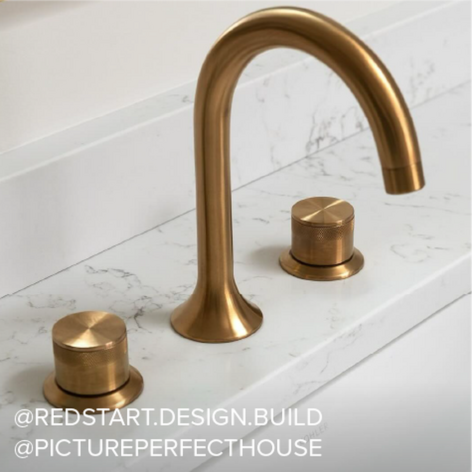 Lentz Widespread Bathroom Faucet - Knob Handles - Brushed Gold