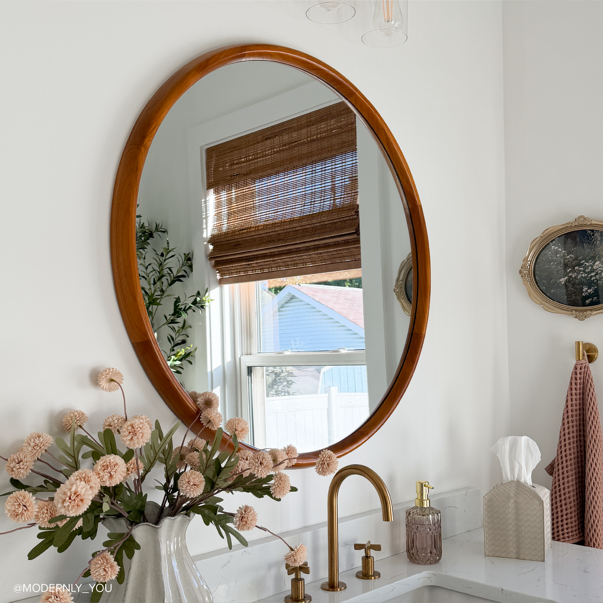 Novak Round Teak Vanity Mirror - Teak