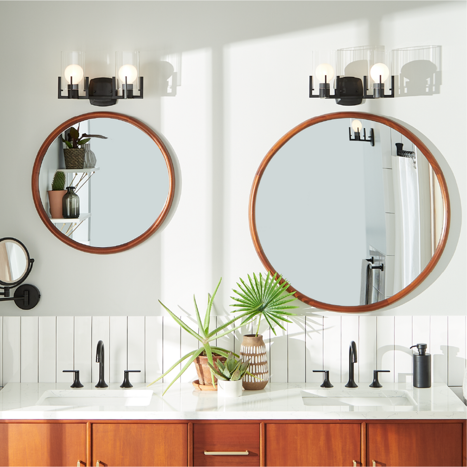 Novak Round Teak Vanity Mirror - Teak