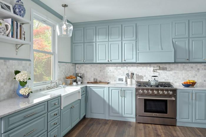 Traditional style kitchen with the Harney Single Light Pendant, Bellevue Bridge Kitchen Faucet With Sprayer in Brushed Nickel