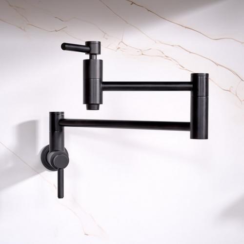 Contemporary Retractable Wall-Mount Pot Filler Faucet in Black