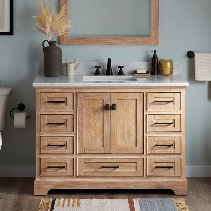 48" Quen Vanity With Undermount Sink in Driftwood Brown for modern shaker style