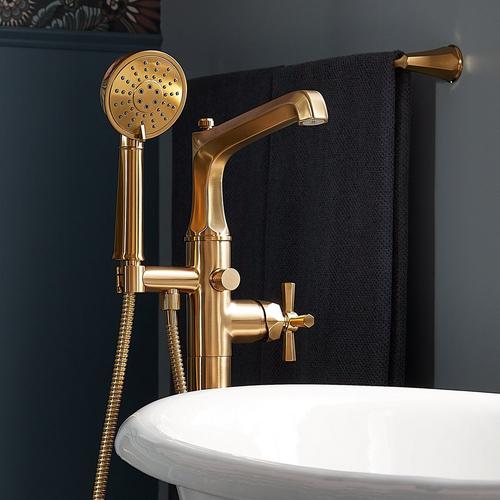 Elita Freestanding Tub Faucet with Hand Shower in Brushed Gold