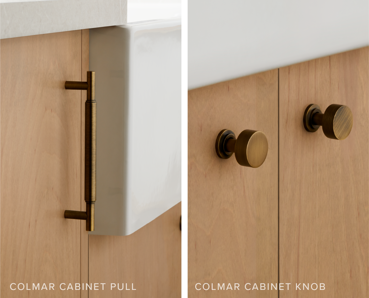 Colmar Cabinet Knob and Pull in Aged Brass