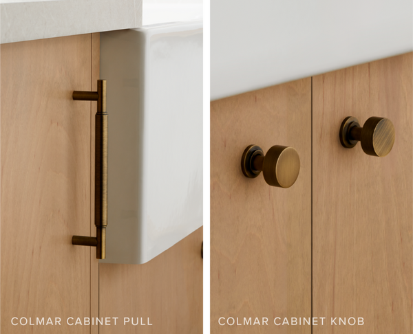 Colmar Cabinet Knob and Pull in Aged Brass