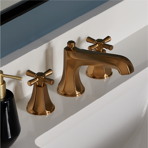 Elita Widespread Bathroom Faucet - Cross Handles - Brushed Gold