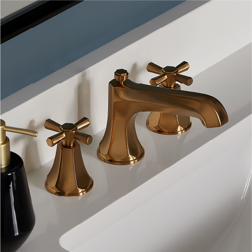 Elita Widespread Bathroom Faucet - Cross Handles - Brushed Gold