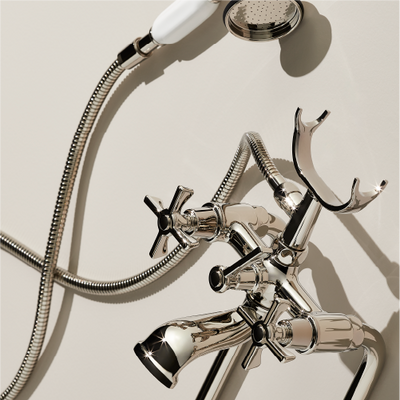 Marceau Freestanding Tub Faucet with Hand Shower - Cross Handles - Polished Nickel